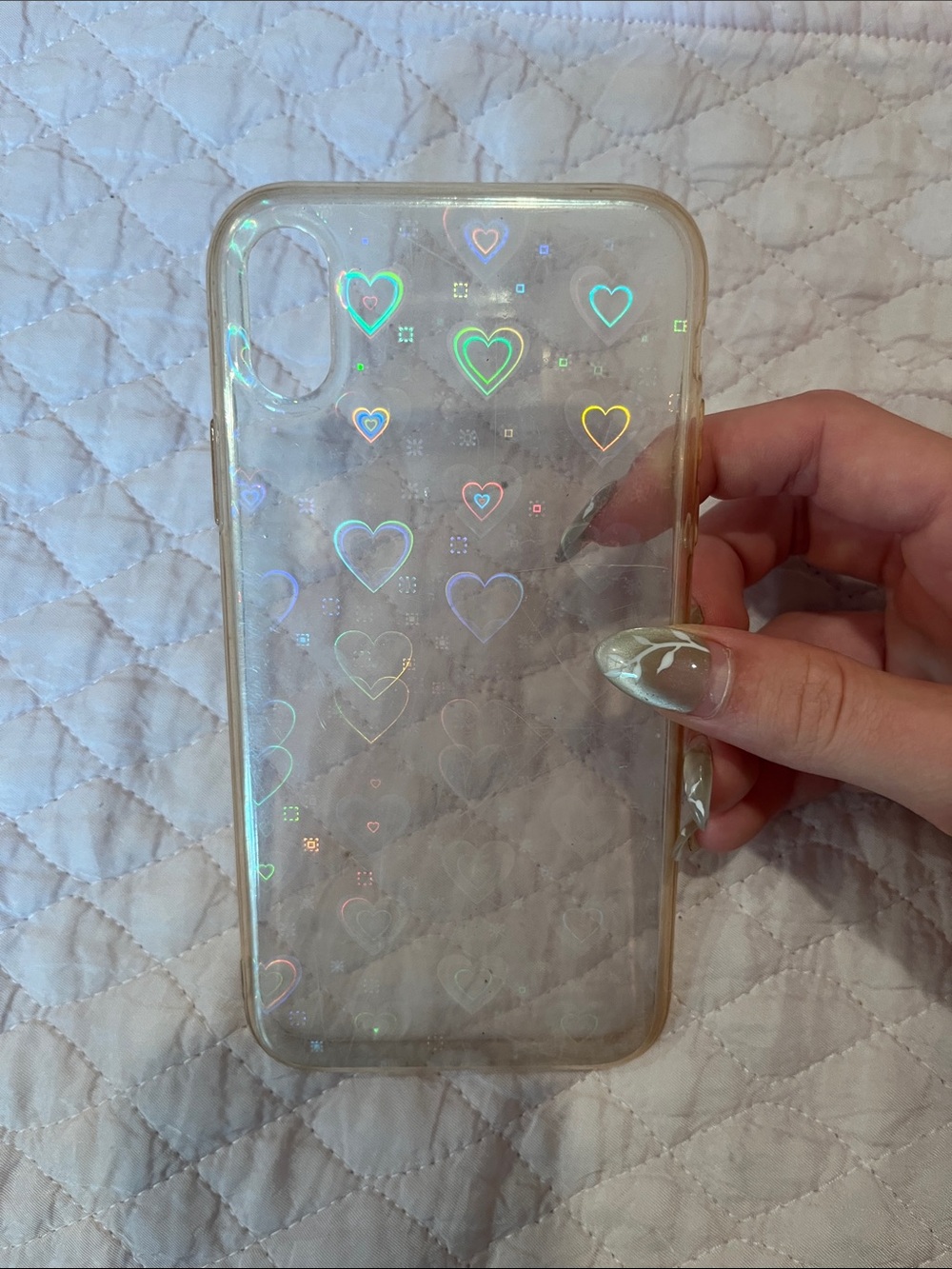 IPhoneXR Clear Holographic Heart Phone Case - Transparent with Iridescent Hearts